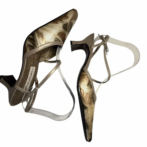 Monzo & Franco Gold Embossed Slingback Heels - Women's Sz 7.5 - Picture 8 of 15